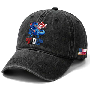 Funny Patriotic Dinosaur Washed Cotton Baseball Cap 250 Years Of Freedom TS12 Print Your Wear