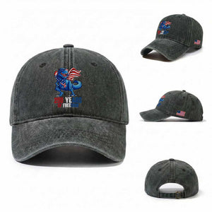 Funny Patriotic Dinosaur Washed Cotton Baseball Cap 250 Years Of Freedom TS12 Washed Cap Universal Fit Dark Green Print Your Wear