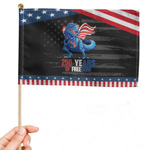 Funny Patriotic Dinosaur Patriotic Handheld Flag 250 Years Of Freedom TS12 Distressed 8.2" × 5.5" Black Blue Print Your Wear