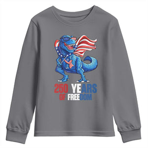 Funny Patriotic Dinosaur Youth Sweatshirt 250 Years Of Freedom TS12 Charcoal Print Your Wear