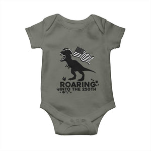 Funny Patriotic Dinosaur Baby Onesie Roaring Into The 250th Anniversary TS12 Military Green Print Your Wear
