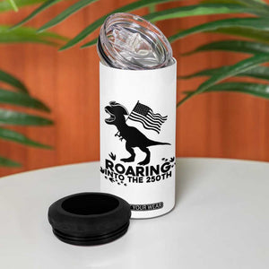 Funny Patriotic Dinosaur 4 in 1 Can Cooler Tumbler Roaring Into The 250th Anniversary TS12 Print Your Wear