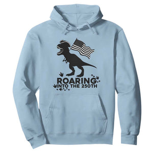 Funny Patriotic Dinosaur Hoodie Roaring Into The 250th Anniversary TS12 Light Blue Print Your Wear