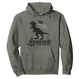 Funny Patriotic Dinosaur Hoodie Roaring Into The 250th Anniversary TS12 Military Green Print Your Wear