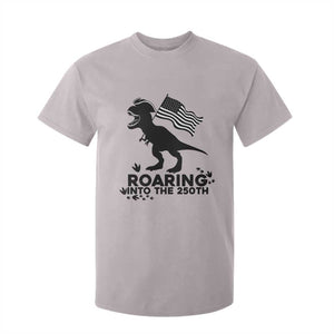 Funny Patriotic Dinosaur T Shirt For Kid Roaring Into The 250th Anniversary TS12 Ice Gray Print Your Wear