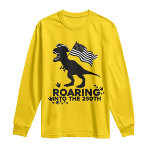 Funny Patriotic Dinosaur Long Sleeve Shirt Roaring Into The 250th Anniversary TS12 Daisy Print Your Wear