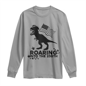 Funny Patriotic Dinosaur Long Sleeve Shirt Roaring Into The 250th Anniversary TS12 Sport Gray Print Your Wear