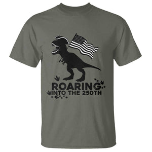 Funny Patriotic Dinosaur T Shirt Roaring Into The 250th Anniversary TS12 Military Green Print Your Wear
