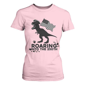 Funny Patriotic Dinosaur T Shirt For Women Roaring Into The 250th Anniversary TS12 Light Pink Print Your Wear
