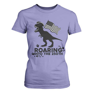 Funny Patriotic Dinosaur T Shirt For Women Roaring Into The 250th Anniversary TS12 Violet Print Your Wear