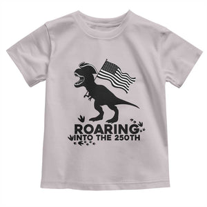 Funny Patriotic Dinosaur Toddler T Shirt Roaring Into The 250th Anniversary TS12 Ice Gray Print Your Wear