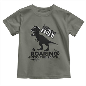 Funny Patriotic Dinosaur Toddler T Shirt Roaring Into The 250th Anniversary TS12 Military Green Print Your Wear