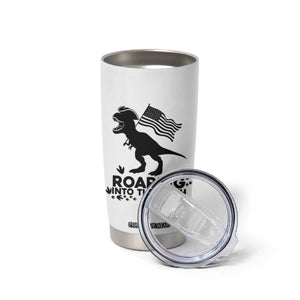 Funny Patriotic Dinosaur Tumbler Cup Roaring Into The 250th Anniversary TS12 Print Your Wear