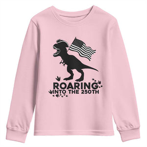 Funny Patriotic Dinosaur Youth Sweatshirt Roaring Into The 250th Anniversary TS12 Light Pink Print Your Wear