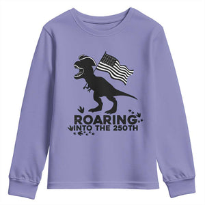 Funny Patriotic Dinosaur Youth Sweatshirt Roaring Into The 250th Anniversary TS12 Violet Print Your Wear