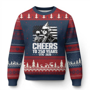 Funny George Washington Cheers To 250 Years Ugly Christmas Sweater TS12 Navy Red Print Your Wear