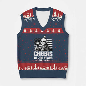 Funny George Washington Cheers To 250 Years V-Neck Knit Sweater Vest TS12 Navy Red Print Your Wear