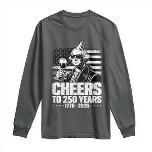 Funny George Washington Cheers To 250 Years Long Sleeve Shirt TS12 Dark Heather Print Your Wear