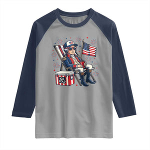 Proud American George Washington Patriotic Raglan Shirt TS12 Sport Gray Navy Print Your Wear