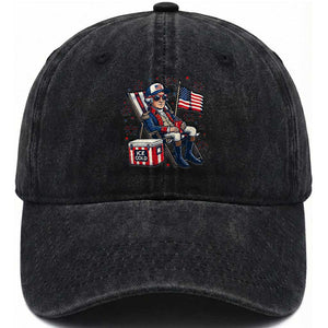 Proud American George Washington Patriotic Washed Cotton Baseball Cap TS12 Washed Cap Universal Fit Black Print Your Wear