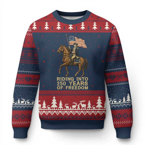 George Washington Ugly Christmas Sweater Riding Into 250 Years Of Freedom TS12 Navy Red Print Your Wear