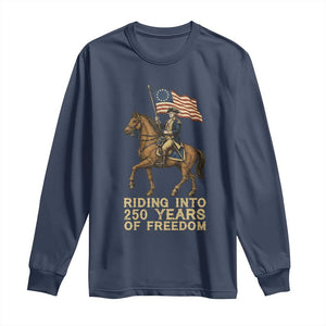 George Washington Long Sleeve Shirt Riding Into 250 Years Of Freedom TS12 Navy Print Your Wear
