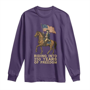 George Washington Long Sleeve Shirt Riding Into 250 Years Of Freedom TS12 Purple Print Your Wear