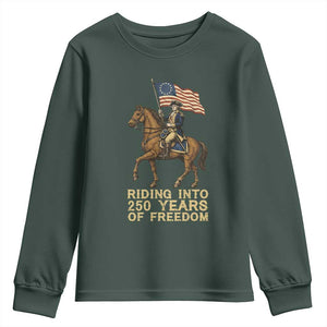 George Washington Youth Sweatshirt Riding Into 250 Years Of Freedom TS12 Dark Forest Green Print Your Wear