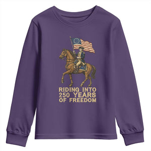 George Washington Youth Sweatshirt Riding Into 250 Years Of Freedom TS12 Purple Print Your Wear