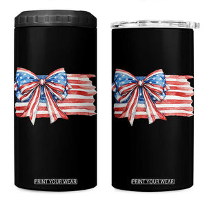 Patriotic American Flag Bow 4 in 1 Can Cooler Tumbler Gift For Women TS12 One Size: 16 oz Black Print Your Wear