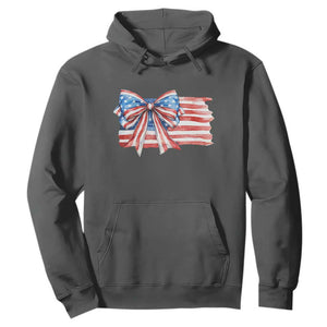 Patriotic American Flag Bow Hoodie Gift For Women TS12 Dark Heather Print Your Wear