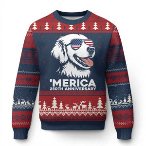 Merica Golden Retriever Lover Ugly Christmas Sweater 250th Anniversary Gift TS12 Navy Red Print Your Wear