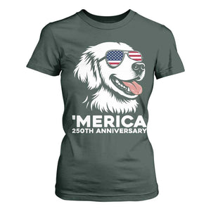 Merica Golden Retriever Lover T Shirt For Women 250th Anniversary Gift TS12 Dark Forest Green Print Your Wear
