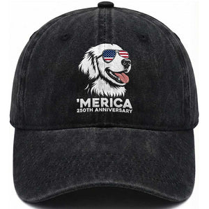 Merica Golden Retriever Lover Washed Cotton Baseball Cap 250th Anniversary Gift TS12 Washed Cap Universal Fit Black Print Your Wear