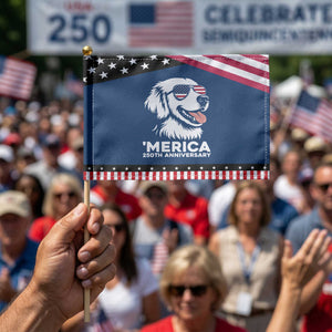 Merica Golden Retriever Lover Patriotic Handheld Flag 250th Anniversary Gift TS12 Classic 8.2" × 5.5" Blue Black Print Your Wear