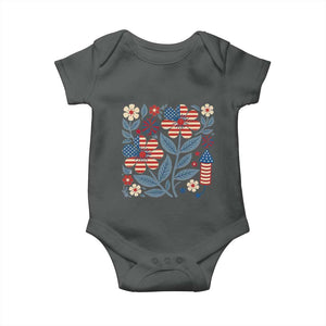 Boho Patriotic Daisy American Flag Floral Baby Onesie TS12 Dark Heather Print Your Wear
