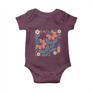 Boho Patriotic Daisy American Flag Floral Baby Onesie TS12 Maroon Print Your Wear