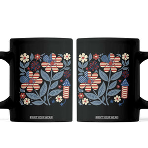 Boho Patriotic Daisy American Flag Floral Coffee Mug TS12 Black Print Your Wear
