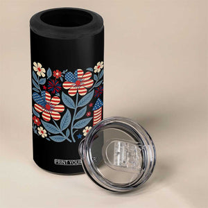 Boho Patriotic Daisy American Flag Floral 4 in 1 Can Cooler Tumbler TS12 Print Your Wear