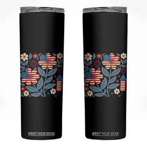 Boho Patriotic Daisy American Flag Floral Skinny Tumbler TS12 Black Print Your Wear