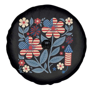 Boho Patriotic Daisy American Flag Floral Spare Tire Cover TS12 Print Your Wear