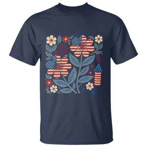 Boho Patriotic Daisy American Flag Floral T Shirt TS12 Navy Print Your Wear