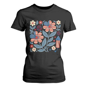 Boho Patriotic Daisy American Flag Floral T Shirt For Women TS12 Black Print Your Wear