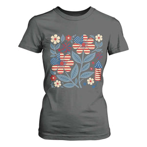 Boho Patriotic Daisy American Flag Floral T Shirt For Women TS12 Dark Heather Print Your Wear