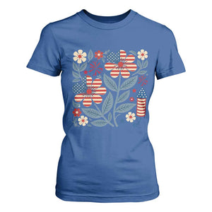 Boho Patriotic Daisy American Flag Floral T Shirt For Women TS12 Royal Blue Print Your Wear