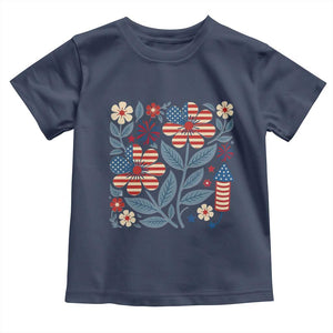 Boho Patriotic Daisy American Flag Floral Toddler T Shirt TS12 Navy Print Your Wear
