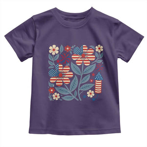 Boho Patriotic Daisy American Flag Floral Toddler T Shirt TS12 Purple Print Your Wear
