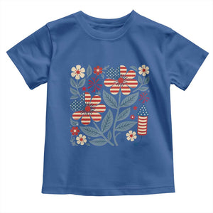 Boho Patriotic Daisy American Flag Floral Toddler T Shirt TS12 Royal Blue Print Your Wear