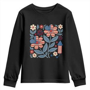 Boho Patriotic Daisy American Flag Floral Youth Sweatshirt TS12 Black Print Your Wear