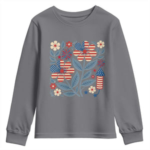 Boho Patriotic Daisy American Flag Floral Youth Sweatshirt TS12 Charcoal Print Your Wear